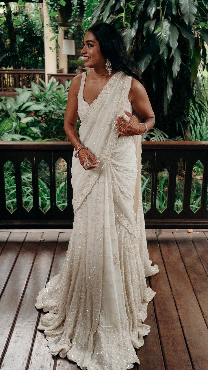 Ivory Stitched Drape Saree Set – House Of Exotique