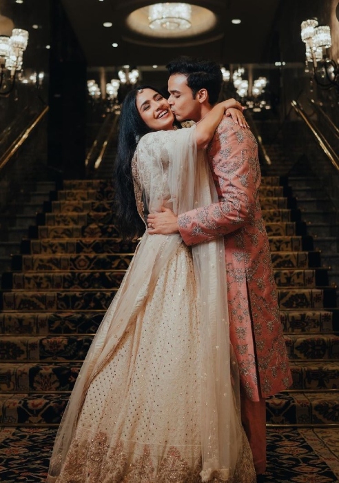 Komal Pandey Stuns In An Embellished Lehenga From Arpita Mehtas Collection  At Brothers Engagement