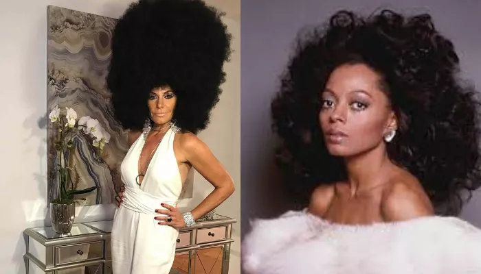 Luann de Lesseps in a darkened skin tone as Diana Ross