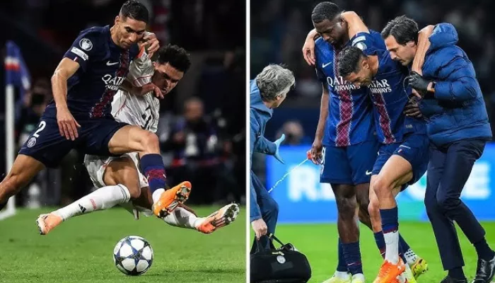 PSG 1-2 FC Bayern Munich: Achraf Hakimi suffered a serious injury after Luis Dias tackled him during a crucial UCL clash
