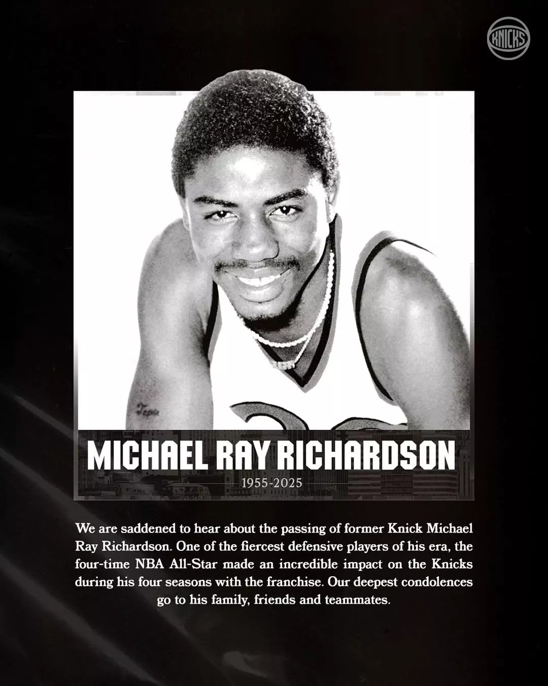 Michael Ray Richardson died at 70 due to prostate cancer: The New York Knicks posts a heartfelt note on the passing of their superstar and four-time NBA All-Star