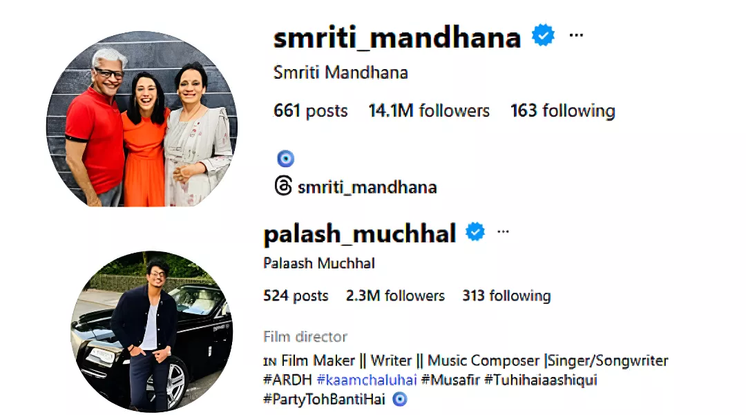 Palaash Muchhal, Smriti Mandhana Update Same Emojis in Instagram Bio: Is It a Hint at Their Ongoing Wedding Drama? 2