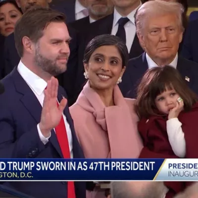 Netizens accuse Usha Vance of a 'fake smile' and unblinking stare at her husband, JD Vance, during his oath ceremony