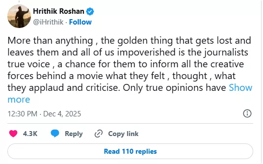 Hrithik Roshan tweet