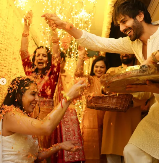Kartik Aryan during his sister's haldi ceremony