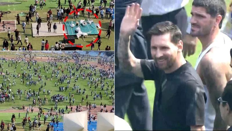 Fans throwing bottles after Messi leaves