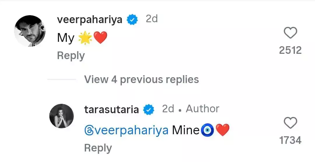 Tara Sutaria IG comment