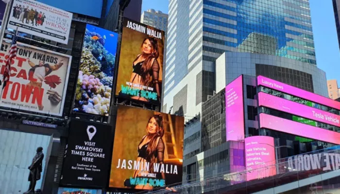 Hardik Pandya's rumoured ladylove, Jasmin Wali, is the first British Indian female singer to feature on Times Square Billboard in New York City