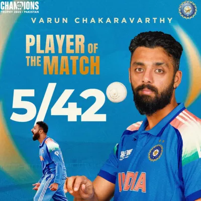 Meet team India's star spinner, Varun Chakravarthy, who took five wickets against New Zealand in the 2025 ICC Champions Trophy