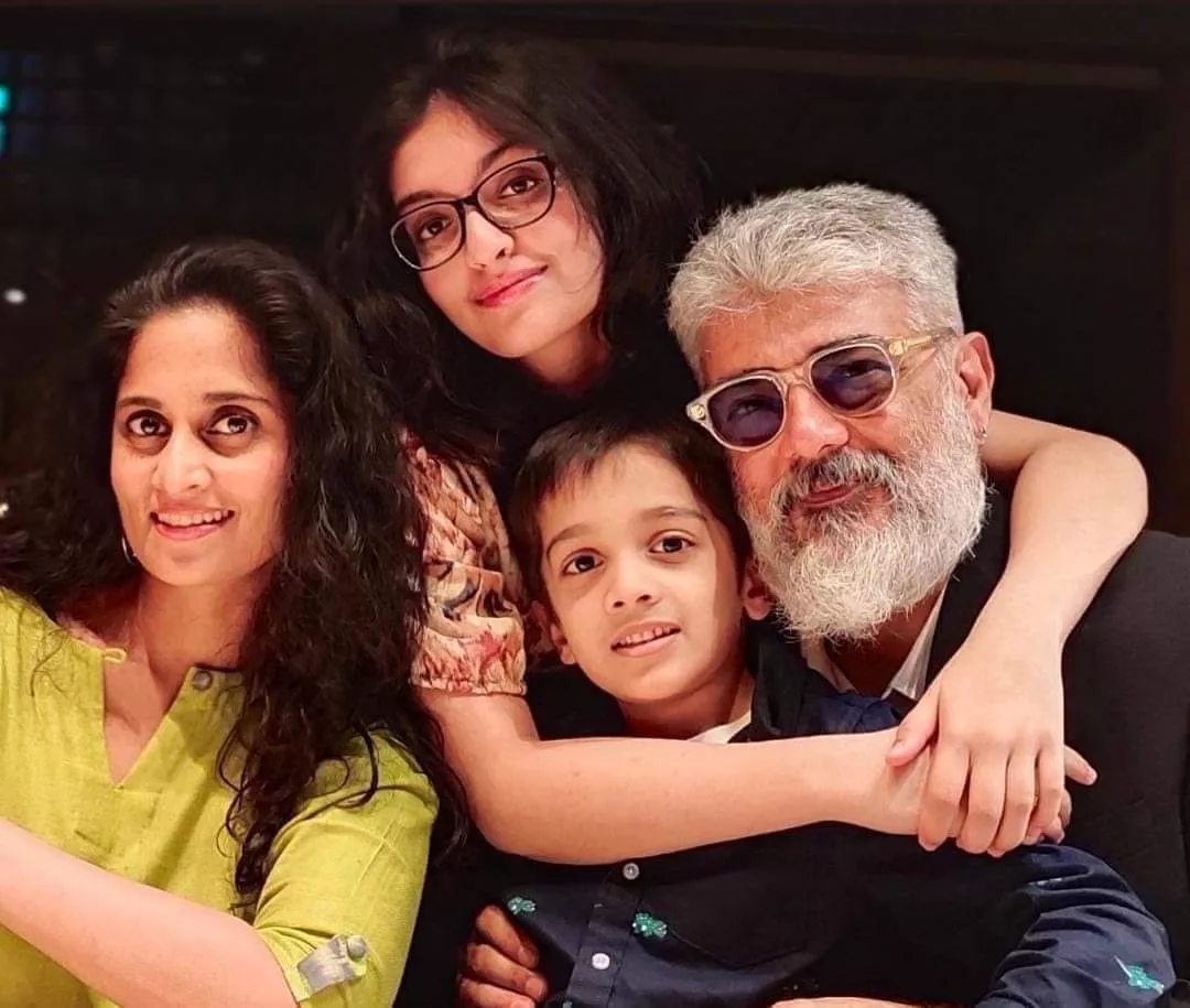 Ajith Kumar with Shalini and two kids