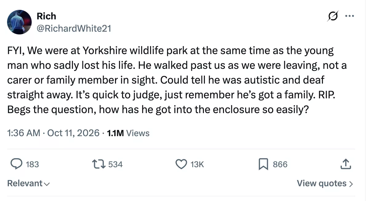 Yorkshire Wildlife Park victim final moments