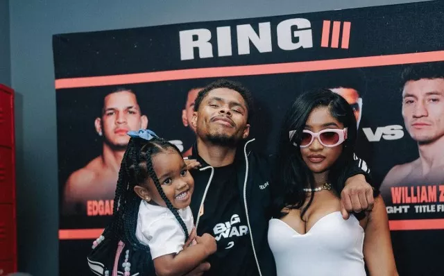 Shakur Stevenson with Young Lyric and their kid