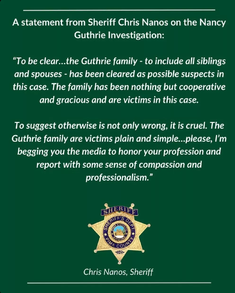 Did Annie Guthrie And Tommaso Cioni Have Any Role In the Nancy Guthrie Case? Sheriff Says, 'The Family..'