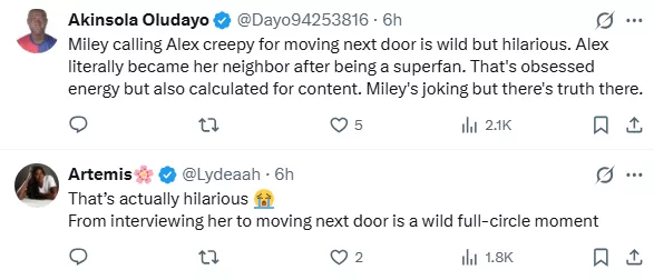 Miley Cyrus and Alex Cooper comments