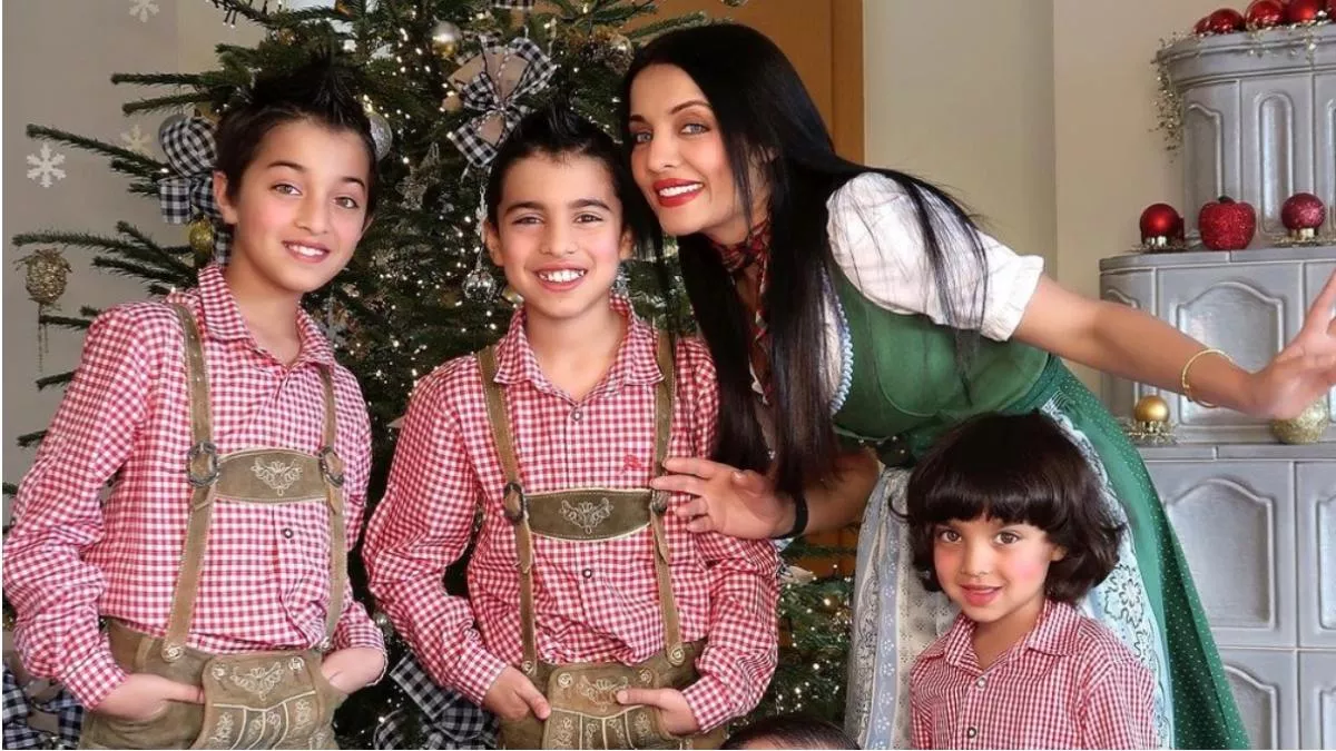 Celina Jaitly with her kids