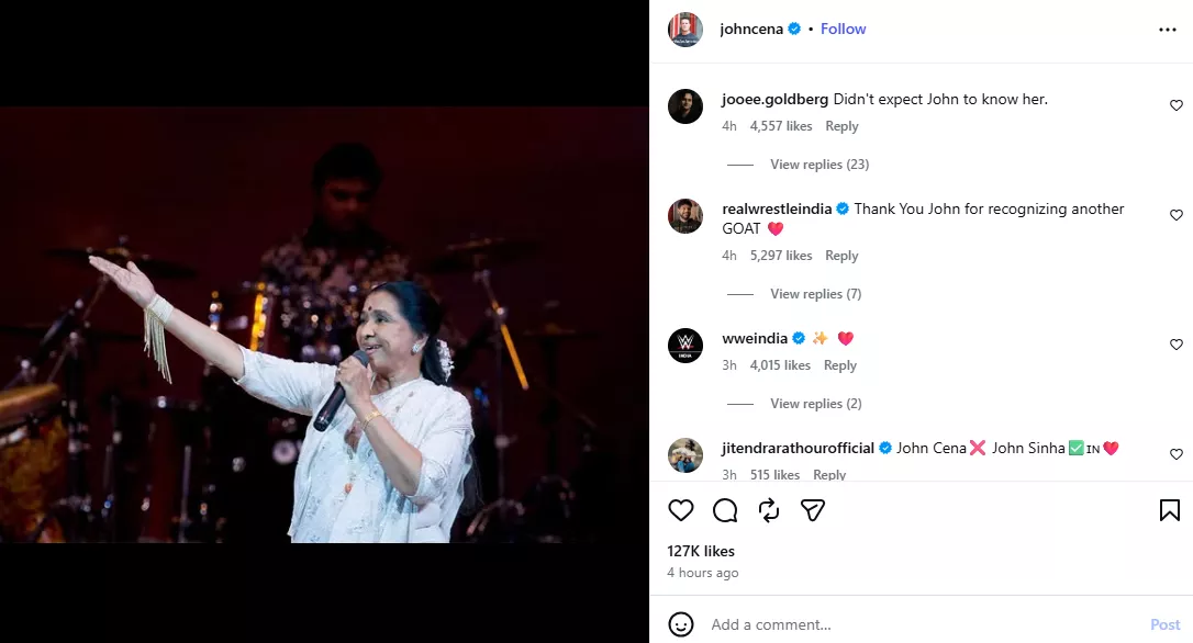 John Cena post on Asha Bhosle