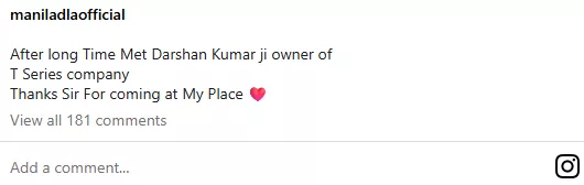 Mani Ladla IG post Darshan Kumar