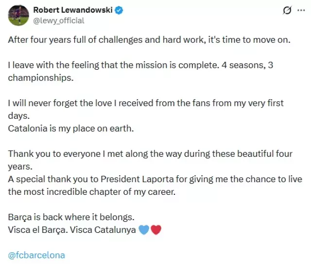 Robert Lewandowski leaves Barcelona FC