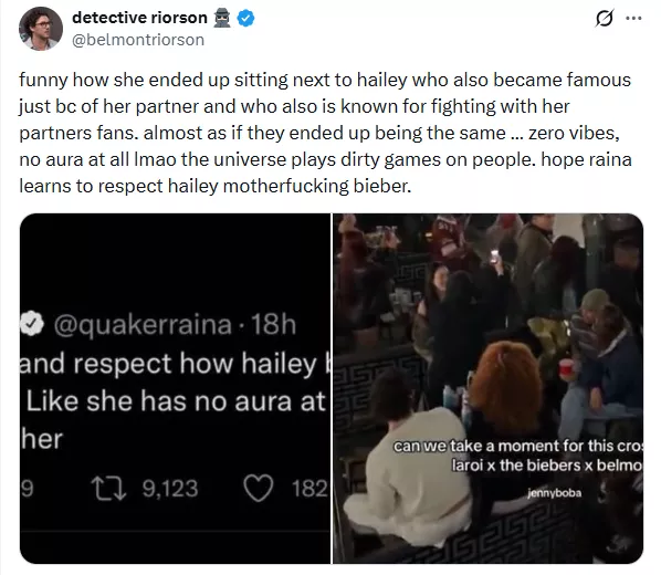 Tweet about Raina and Hailey Bieber