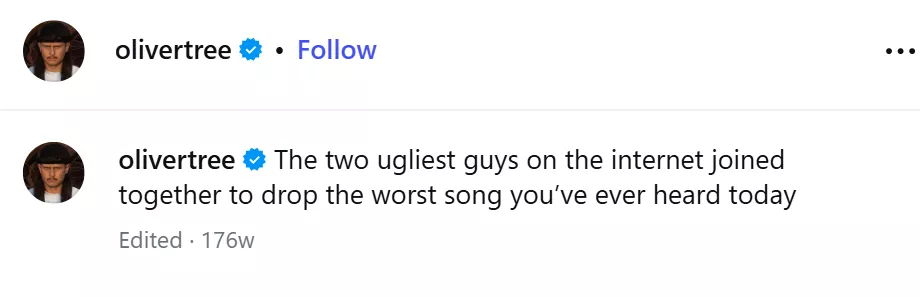 Oliver Tree instagram post