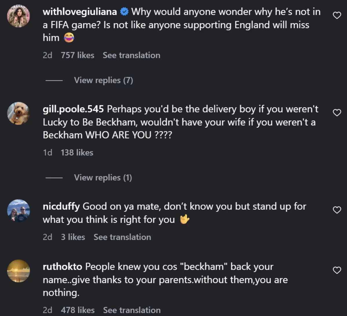 Brooklyn Beckham comments