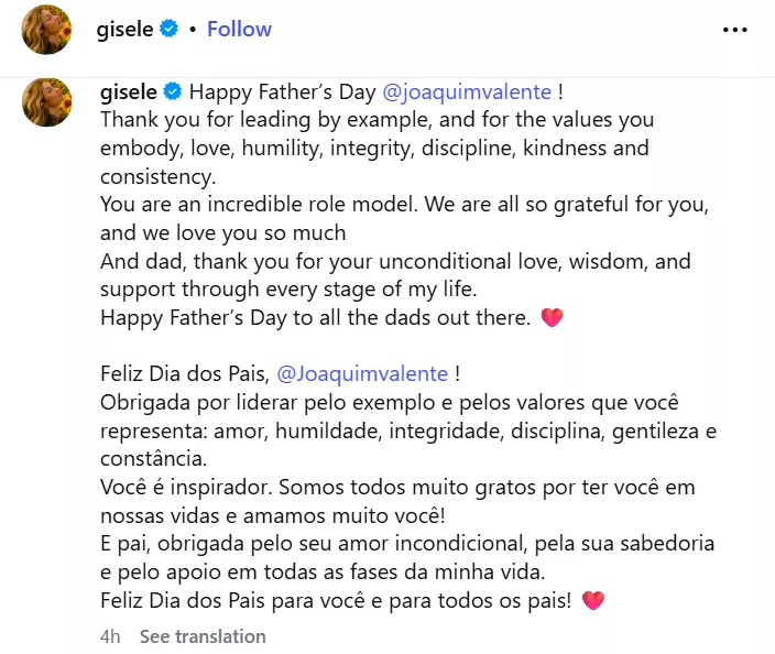 Gisele Bundchen Father's Day post