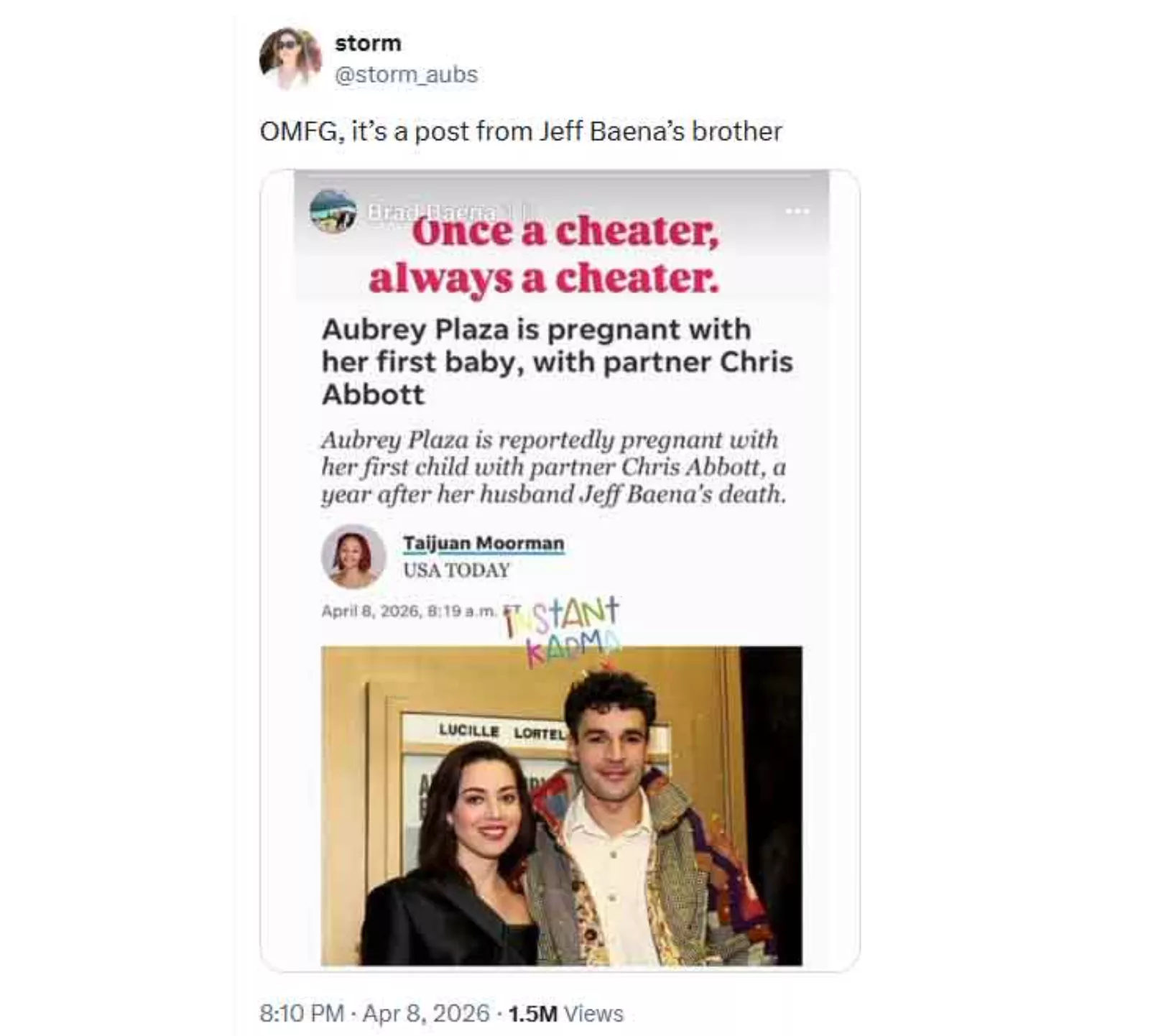 Post on Aubrey Plaza cheating