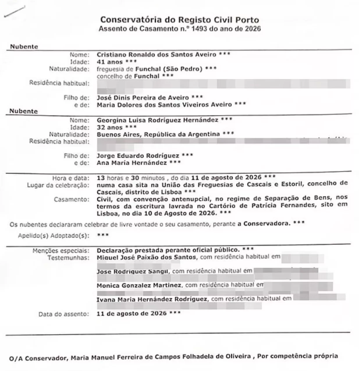 Ronaldo marriage certificate