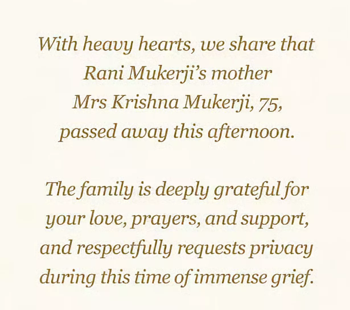 Rani Mukerji mother death