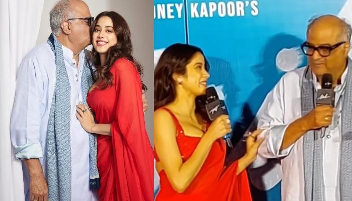 Janhvi Kapoor Stops Daddy, Boney Kapoor Midway As He Praises Her, Says, 'Papa Tareef Bas Karo'