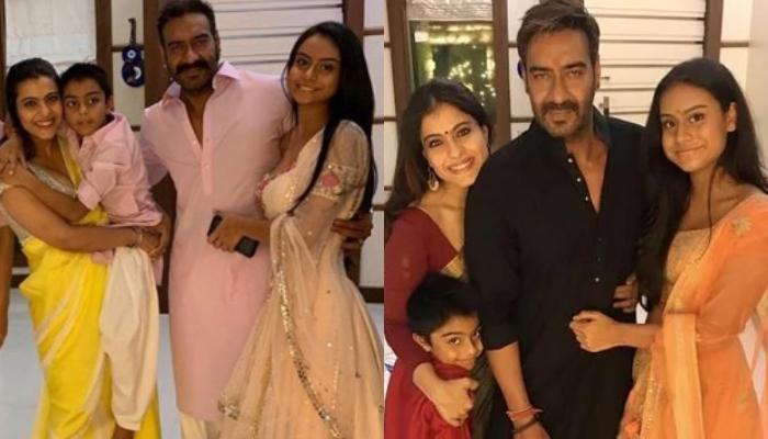 Nysa Devgan Twins In Yellow With Mom, Kajol As They Pose For Family Photo  With Ajay, Yug And Others