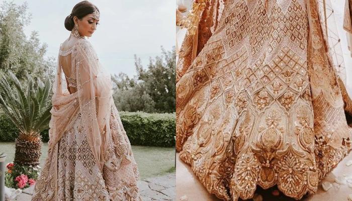 Tarun Tahiliani Bride Stuns In A Pastel Lehenga With Trellis Design, Pairs With Tulle Veil On D-Day
