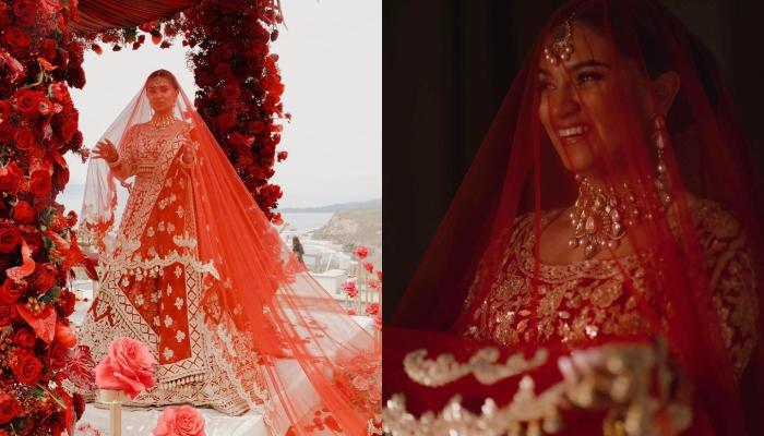 Manish Malhotra Bride Dons A Crimson Tulle Lehenga Featuring ‘Dori’ Designs, Pairs With A Long Veil