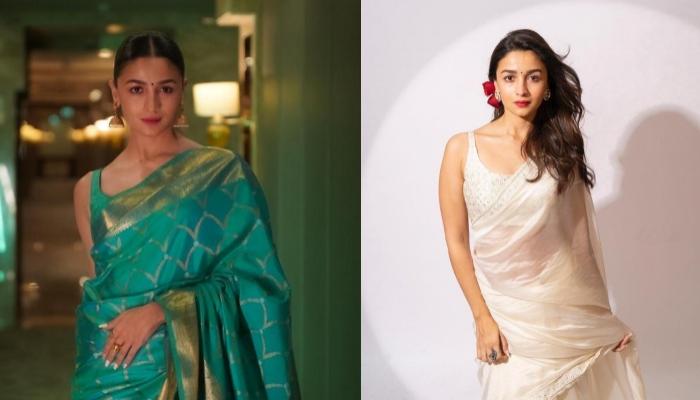 Alia Bhatt Shines In A Bright Blush Crystal And Sequence Saree Worth Rs ...