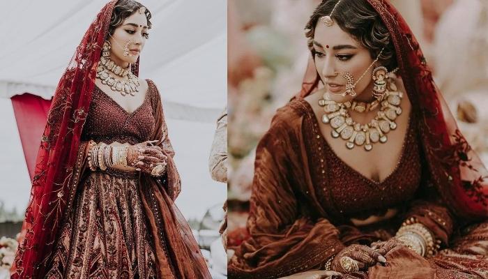 Sikh Bride Donned A Unique Maroon-Coloured Lehenga, Styled It With Vintage  Wavy Hairdo For Wedding