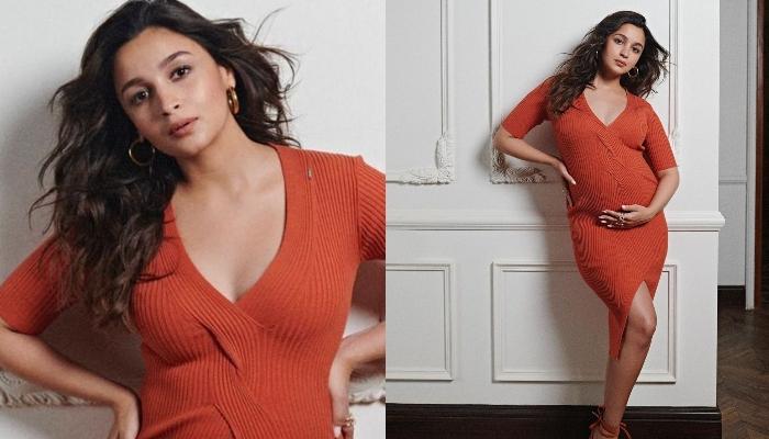Alia Bhatt flaunts her baby bump in a bodycon dress with a thigh-high slit