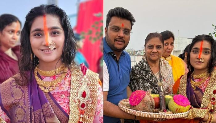 Neha Marda Flaunts Orange 'Sindoor' From Nose To Forehead As She Performs Chhath Puja With Family