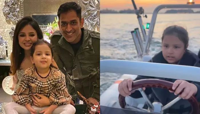 MS Dhoni's 8-Year-Old Daughter, Ziva, Drives A Yacht All By Herself On A Ride With Her Mommy, Sakshi