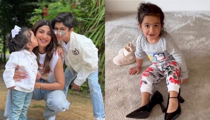 Shilpa Shetty’s 3-Year-Old Daughter, Samisha Tries To Fit Into Mom’s Heels, Says ‘I Love Your Shoes’