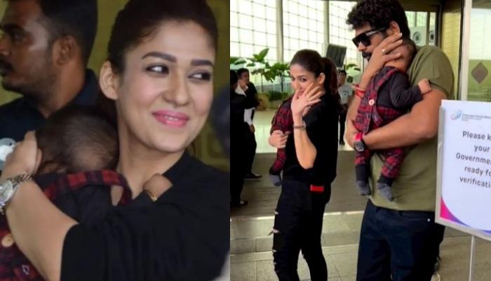 Nayanthara And Vignesh Shivan Hide Faces Of Their Twin Boys As They Get Papped At The Airport
