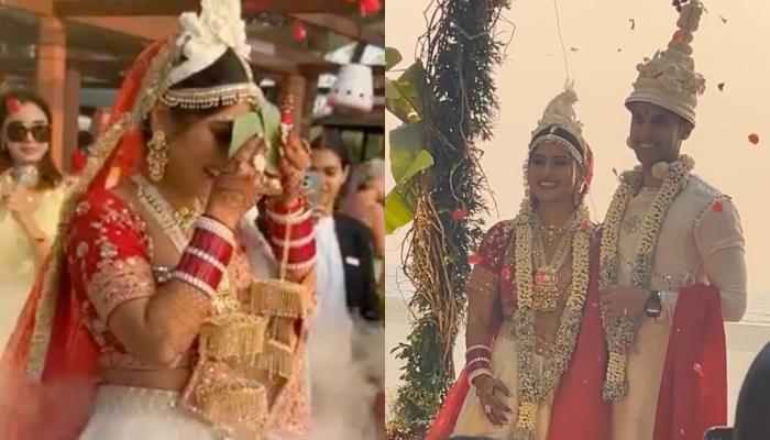 Krishna Mukherjee Turns Traditional Bengali Bride, Dons Red And White Lehenga With ‘Mukut’