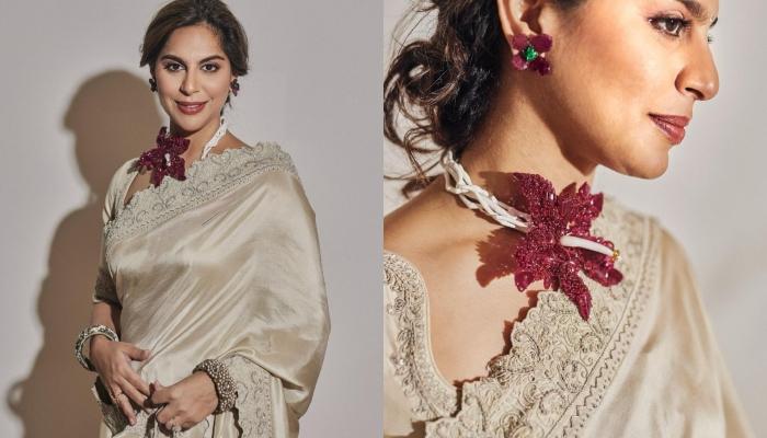 Upasana Wore A Silk Saree With Unique Necklace Made From 400-Carats Of Rubies And Pearls For Oscars
