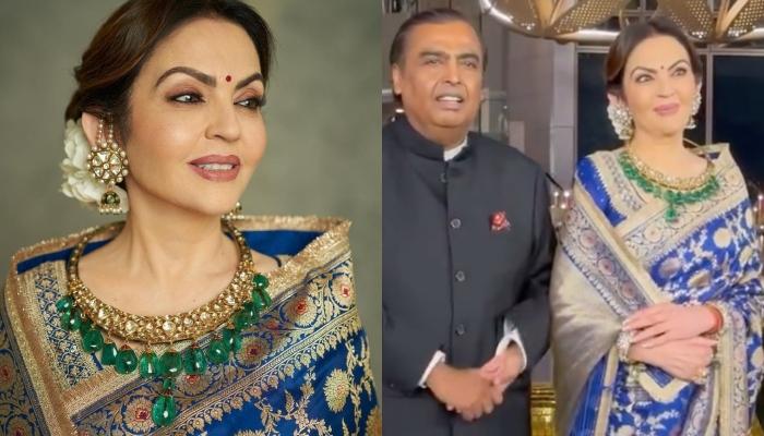 Nita Ambani Channels Retro Vibes In A Banarasi Saree, Styles Her Look With A Huge Emeralds Neckpiece