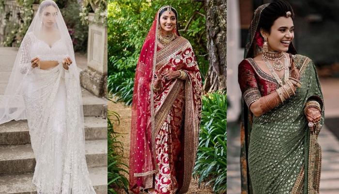16 Brides Who Paired Their Saree With Pretty 'Dupattas': From Long White Veil To Floral-Printed Ones