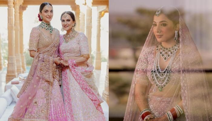 Bride Donned A Similar Look Like Kiara Advani In A Blush-Pink Lehenga With Emerald-Adorned Jewellery