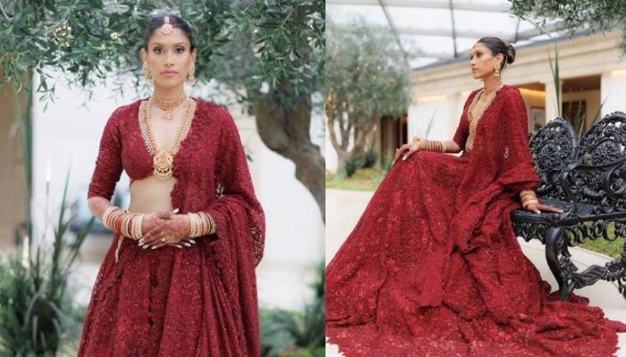 Priyanka Chopra's sindoori red Sabyasachi wedding lehenga is for  traditional brides | VOGUE India