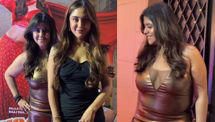 Ekta Kapoor Gets Hugely Trolled For Wearing A Body Hugging Bronze-Hued Dress And Hiding From Paps