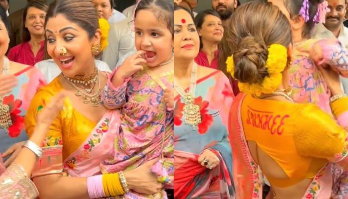 You are currently viewing Shilpa Shetty Kundra Dons Nauvari Saree With Customised Open-Back Blouse For Ganpati Visarjan