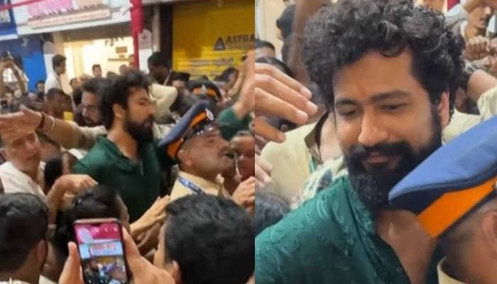 Vicky Kaushal Gets Mobbed As He Visits Lalbaugcha Raja With His Parents, Actor Maintains His Cool