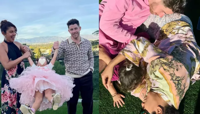 Priyanka Chopra Flaunts Malti's Singing, Sports Black Halter Dress During Thanksgiving Celebration